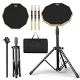 Drum Practice Pad Snare Drum Stand Set 12 In With Double Sided Silent Drum Pad, Drum sticks,Carrying Bag Adjustable Stand (Black)