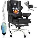 Mvpipi 7-Point Massage Office Chair,Heated Manageral Chair,Ergonomic Executive Chair with Footrest,Adjustable Armrest，Computer Chair for Offices, Study Areas, Gaming Spaces,Black