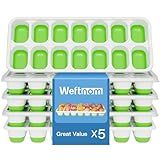 5-Pack Pro Silicone Ice Cube Trays with Lids - Instant Twist Release Ice Molds, 14-Cube BPA-Free Flexible Trays for Cocktails/Coffee/Baby Food (Dishwasher Safe + Space-Saving Stackable)
