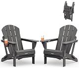 MUCHENGHY Folding Adirondack Chairs Set of 2 HDPE Weather Resistant, Patio Firepit Chairs, Sturdy Outside Chairs, Lawn Chairs, 15min Assembly 380lb Grey