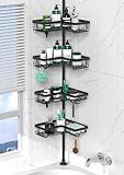 DAOYA Corner Shower Caddy Tension Pole - 4 Tier Stainless Steel Rustproof Shower Corner Caddy for Bathtub Bathroom Shower Organizer Shelves Adjustable Pole 25-114.2 Inch Black