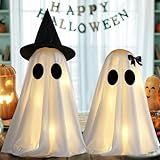 [Timer] Light Up Halloween Ghost Decorations, Set of 2 DIY Spooky Ghosts Crafts, Scary Ghost for Halloween Decor Indoor Home Mantel Shelf & Tabletop Decor