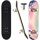 CAPARK Skateboards for Beginners Adults Youths Teens Kids Girls Boys 31 Inch Pro Complete Skate Boards 7 Layer Canadian Maple Double Kick Concave Longboards (Ocean)