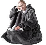 Touchat Wearable Blanket Hoodie, Oversized Sherpa Fleece Sweatshirt Blanket with Giant Hood Pocket and Sleeves for Adult, Warm & Cozy Grey Blanket Gifts for Women