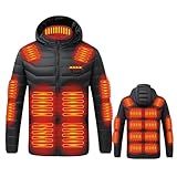 JIEMUXIU Heated Jacket for Men Women 21 Heating Zones Hooded Coat Jackets USB Winter Unisex Body Warm Thermal Coats Black