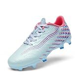 DREAM PAIRS Kids Lightweight Soccer Cleats,Light Blue/Pink,13 Little Kid
