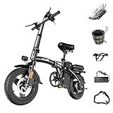 HLOIE Folding Electric Bike for Adults, Peak 750W Motor,23MPH Max Speed Foldable Electric Bicycles,14" Ebike, 48V12AH Battery 35 Miles PAS Range Mini E Bikes for Adults and Teens