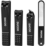 DUCOO Nail Clipper Set, 4 PCS Ultra Sharp Nail Clippers for Men, Women, Adults Toenail Fingernail Clippers, Stainless Steel Nail Cutter & File, Black