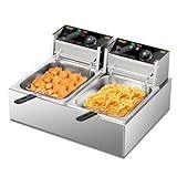 ROVSUN 22.8QT Commercial Deep Fryer with Baskets & Lids, 21.8L Stainless Steel Electric Double Fryer, Countertop Kitchen Frying Machine w/Temperature Control, French Fries Donuts 3400W