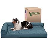 Furhaven Cooling Gel Dog Bed for Medium/Small Dogs w/ Removable Bolsters & Washable Cover, For Dogs Up to 35 lbs - Pinsonic Quilted Paw L Shaped Chaise - Bluestone, Medium