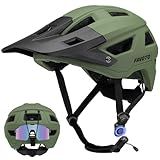 Favoto Adult Mountain Bike Helmet for Men & Women, Magnetic Buckle MTB Helmet with Removable Visor, Lightweight for Commuting & Off-Road Cycling, Dark Green