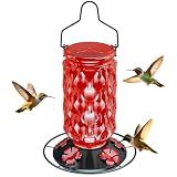 Glass Hummingbird Feeder, Outdoor Hanging, 25 OZ Large Nectar Capacity, Red