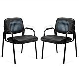 Sweetcrispy Office Reception Guest Waiting Room Chairs Set of 2, Leather Stationary Chair No Wheels with Padded Arms for Elderly Desk Conference Room Lobby, Inky