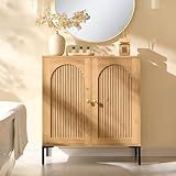 IFGET Bathroom Cabinet with Storage, 34" Tall Fluted Arched Free Standing Floor Cabinet w/Adjustable Shelves, Modern Sideboard Cabinet for Bathroom, Kitchen, Living Room, Entryway, Natural