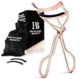 Brilliant Beauty Eyelash Curler with Satin Bag & Refill Pads - Award Winning - No Pinching, Just Dramatically Curled Eyelashes for a Lash Lift in Seconds (Rose Gold)