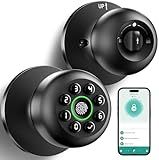 Fingerprint Door Lock, Smart Fingerprint Door Knob with Keypad, Biometric Door knobs with App Control, Auto Lock Door Lock with Code, Keyless Door Knob with Locks for Bedroom, Home,Office-Matte Black