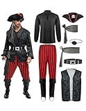 Spooktacular Creations Men Pirate Costume, Adult Black Pirate Shirt Vest Viking Pants Hat Accessories Set for Halloween Themed Trick or Treating Cosplay Parties (Small)