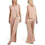 REST Evercool® Women's Cooling Pajama Pants Set - Breathable Sleepwear for Hot Sleepers, Moisture-Wicking, Quick-Dry, Soft Silky Lounge Set with Wide-Leg Pants, Champagne Gold, Medium
