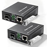 A Pair of Gigabit Fiber Media Converter with 2 Packs Gigabit SFP LC Modules 20KM Single-Mode, 1.25G/s Fiber to Ethernet Converter, Gigabit SFP to RJ45 10/100/1000M, SMF, 1310nm