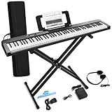 88 Key Keyboard Piano, Semi Weighted Electronic Digital Piano with Music Stand, Power Supply, Sustain Pedal, Stand, Bluetooth, Carrying Case, Headphones, USB-MIDI, Piano Lessons for Beginners