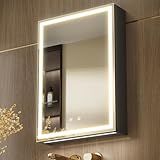 KWW LED Lighted Bathroom Medicine Cabinet with Sockets & USBs, Defogger, Dimmable, 3 Color Light Makeup Mirror, Easy to Install, Wall Mounted Cabinet (Left hinge-20 * 28)