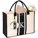 LEAFICO Initial Canvas Tote Bag – Monogrammed Gift for Women | Personalized Letter Tote for Travel Weddings Birthdays
