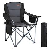 VEVOR Oversized Camping Folding Chair, Portable Heavy Duty Outdoor Quad Lumbar Back Padded with Side Pockets, Cup Holder and Cooler Bag for Beach, Lawn, Picnic, Fishing, Backpacking, Black