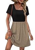 OFEEFAN Casual Dresses for Women 2026 Square Neck Leopard Print Dress Summer Dresses Short Sleeve T Shirt Sundress Elegant Classy Business Casual Teacher Outfits with Pockets M
