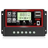 [Upgraded] 30A Solar Charge Controller, Black Solar Panel Battery Intelligent Regulator with Dual USB Port 12V/24V PWM Auto Paremeter Adjustable LCD Display (30a)
