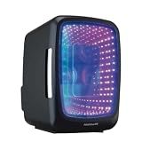 Frigidaire Gaming Light Up Mini Beverage Refrigerator, 6 can, 4 liters, Cooler with large see through door and LED lights Perfect for Gaming Experience, Home, Office, or Cars.12V Charger (Stealth)