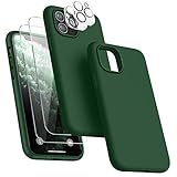 JTWIE [5 in 1 for iPhone 11 Pro Case 5.8 inch, with 2 Pack Screen Protector + 2 Pack Camera Lens Protector, Liquid Silicone Slim Shockproof Protective Phone Case [Microfiber Lining] (Alpine Green)