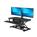 VERSADESK PowerPro 36 Inch Electric Standing Desk Converter – Push-Button Height Adjustable Sit to Stand Desk Riser for Dual Monitors & Laptop – Motorized Desktop Workstation with Wide Keyboard Tray