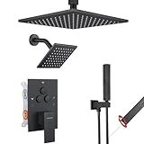 VANFOXLE Shower Faucet Set Matte Black Shower System,Push Button Diverter Shower Faucet with 2 in 1 Handheld,Ceiling Mount 10 Inch Shower Head with 6 Inch Wall Mount Shower Head