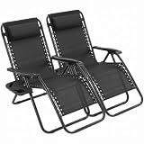 Sweetcrispy Zero Gravity Chairs Set of 2, Outdoor Folding Patio Lounge Chair with Cup Holder Tray, Portable Beach Camping Recliner for Poolside, Garden, Backyard, Lawn, Solid Black