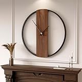 Large Wall Clock 30 Inch Decorative Modern Minimalist Wall Clocks for Living Room Decor, Silent Non Ticking Battery Operated Rustic Big Clock with Walnut Dial for Bedroom, Kitchen, Farmhouse, Office