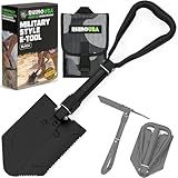 RHINO USA Folding Survival Shovel w/Pick - Heavy Duty Carbon Steel Military Style Entrenching Tool for Off Road, Camping, Gardening, Beach, Digging Dirt, Sand, Mud & Snow.