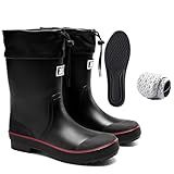 E KAINI Rain Boots Men, Mens Garden Boots,Waterproof PVC Rubber Boots Mens Mud Boots, Comfort Lightweight Mid-Calf Gardening Fishing Shoes for Yard Farm Outdoor Work, Black+red, Wide