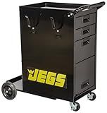 JEGS Welding Cart with Drawers and Welding Tank Platform - Fits Most MIG, TIG, ARC Welding Machines, Plasma Cutter - Steel Constructed and Black Powder Coat Finished Welding Table with Locking Wheels