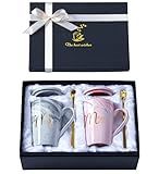 Luspan Wedding Gifts for Bride and Groom,Bridal Shower Engagement Gifts for Couples,Mr and Mrs Marble Coffee Mugs 14 Oz