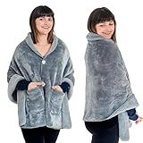 Premium Double Layer Poncho Blanket -No Sleeves Easy On Easy Off- Drape and Go- Top Christmas Gifts for Grandma, Gift for Mom and Elderly Women (Silver Grey)