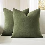 MIULEE Olive Green Chenille Couch Throw Pillow Covers, 18x18