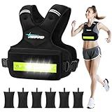 Adjustable Weighted Vest for Women, 6-15lbs Rucking Vest with LED Light Strips, Weight Vest with 6 Ironsand Weights, and Zipper Pocket for Strength Training, Walking, Running Black