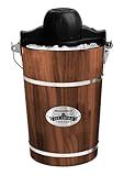 Elite Gourmet EIM949 Old Fashioned 6 Quart Vintage Walnut Wood Bucket, Electric Ice Cream Maker Machine Appalachian, Uses Ice and Rock Salt