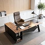 63" L Shaped Executive Desk, Reversible Office Desk with Power Outlets, Modern Computer Desk with lateral File Cabinet & Open Shelves , Wooden Business Furniture Desk for Office Work,Home Study