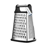 OIM Omiiomio Professional Cheese Grater - Stainless Steel, XL Size, 4 Sides - Perfect Box Grater for Parmesan Cheese, Vegetables, Ginger - Dishwasher Safe - Black