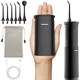 HANGSUN Water Flosser for Teeth - Portable Travel Cordless, 30 Days Battery, Deep Plaque Removal, 4 Adjustable Modes, 6 Nozzles for Sensitive Gums & Braces, IPX7, Telescopic 180ml Tank, Black