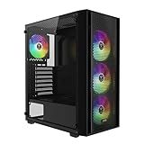 GAMDIAS ATX Mid Tower Computer PC Case with Tempered Glass, 4X 120mm ARGB PWM Fans Gaming Case, Support Up to 6X 120mm Fans, 360mm AIO/Radiator, 260mm GPU/VGA, 160mm CPU Air Cooler