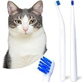 MoonyMars Cat Toothbrush, Small Dog & Puppy Tooth Brushing Kit, Ultra Soft & Mini 15° Curved Head Teeth Brush for Kitten & Tiny Pet, Doggy Toothbrushes Deep Dental Clean, Soft Bristles, 2 PCS - White