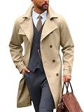 Runcati Mens Trench Coat Double Breasted Windbreaker Long Jacket Overcoat