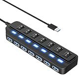 WIRWTRU USB Hub 7 Port,USB 3.0 Hub Splitter with Individual On/Off LED Switches, USB Hub for PC, 5Gbps HighSpeed Data for Laptop, Mac, PC, Desktop, PS5, Xbox and More
